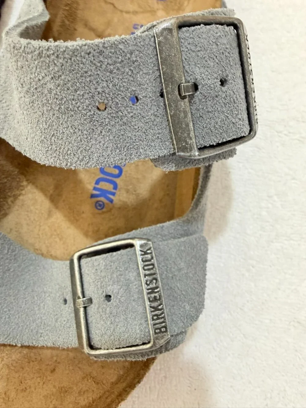 Birkenstock Arizona Soft Footbed Slide Sandals Basalt Light Blue Unisex Size 10